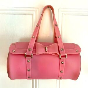 Besso Jelly Pink Barrel Shoulder Bag with pink Pop Bow and Silver Hardware